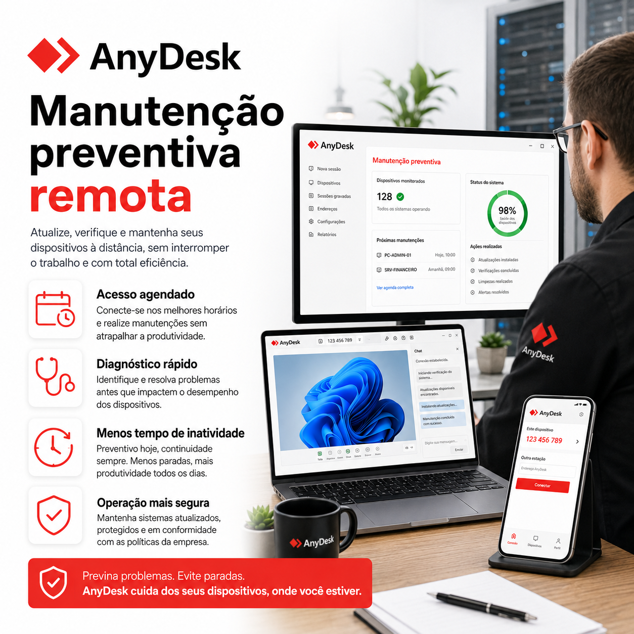 Ilustração relacionada a Tela preta no AnyDesk separar conexão, vídeo e permissões